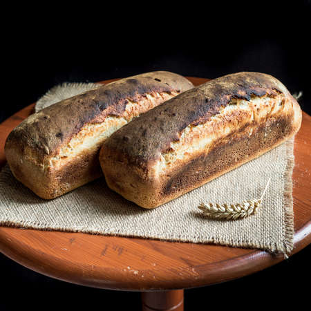 Two loaves of fresh sandwich bread well baked