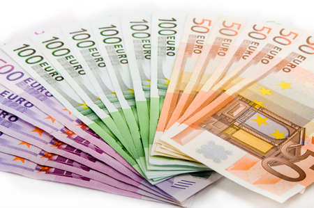 Euro banknotes money european currency including 50, 100 and 500 euros