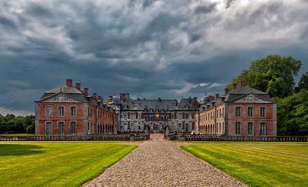Entry of the Beloeil castle on a stormy dayのeditorial素材