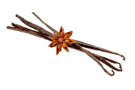 Four vanilla sticks with one anise starの写真素材
