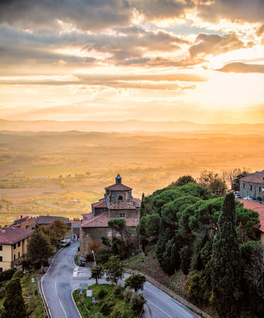 View from the top of Cortona at sunsetのeditorial素材
