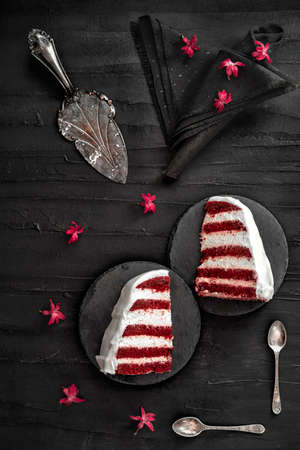 Simple red velvet cake on a black