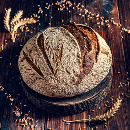 Buckwheat sourdough bread on a rustic table board