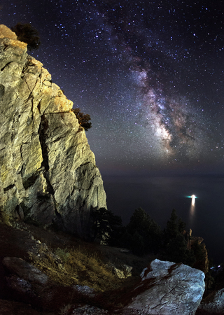 Milky Way. Beautiful summer night in Crimeaの写真素材