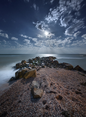 Beautiful summer night on the sea in Ukraine. Full moonの写真素材