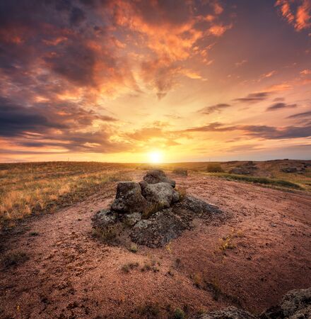 Beautiful summer sunset in Ukraine. Evening in Granotnoeの写真素材