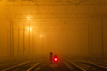 Railway station at night in Donetsk. Ukraineの写真素材