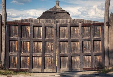 Old wooden gates. wood texture. Background for designの写真素材