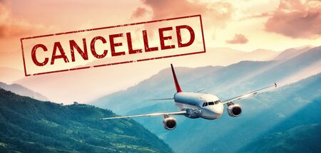 Airplane and flight cancellation. Canceled flights in Europe, Asia and USA airports. Travel...