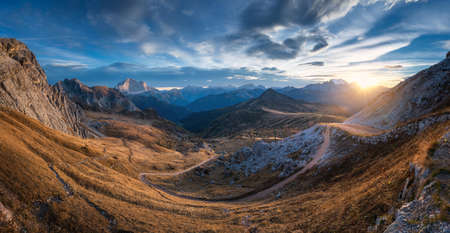 Beautiful view on mountains at sunset in autumn. Natureの写真素材