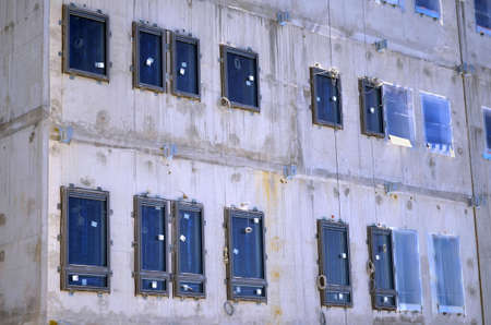 Besançon, France - July 17, 2014: Exterior view of windows on a construction site.のeditorial素材