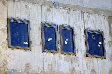 Besançon, France - July 17, 2014: Exterior view of windows on a construction site.のeditorial素材