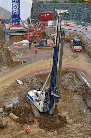 Besançon, France - May 24, 2013: High angle view of a drilling machine on a construction site.のeditorial素材
