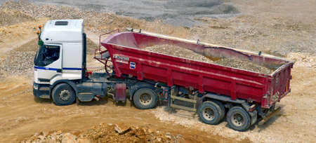 Besançon, France - June 20, 2013: High angle view of a dump truck on a construction site.のeditorial素材