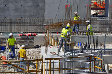 Besançon, France - June 20, 2013: Workmen on a construction site.のeditorial素材