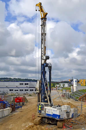 Besançon, France - May 24, 2013: Drilling machine on a construction site.のeditorial素材