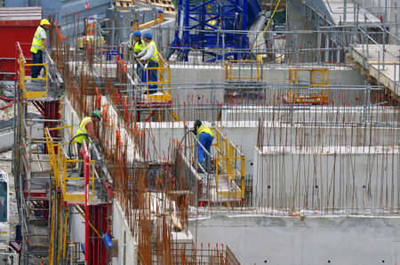 Besançon, France - October 7, 2013: Workmen on a construction site.のeditorial素材