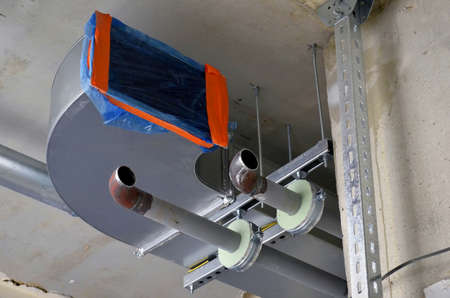 Besançon, France - May 21, 2014: Ventilation duct on a construction site.