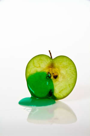  cut and bleeding green appleの写真素材