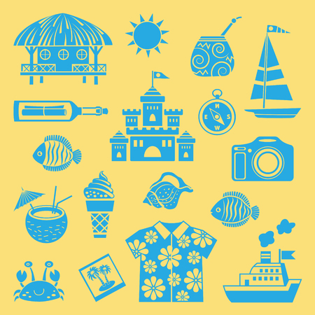 Set of flat icons for summer time, vacation and tourism.のイラスト素材
