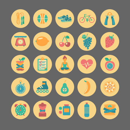 Set of flat vector icons about fitness, sport and yoga.のイラスト素材