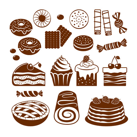 Set of flat vector icons dessert and pastry.のイラスト素材