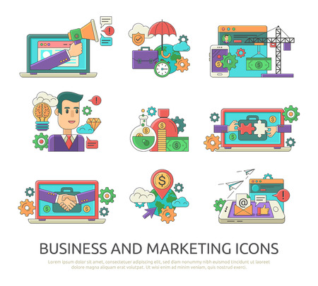 Flat line icons Business and Marketing for websites and application.のイラスト素材