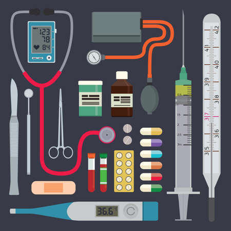 Medical instruments and tools syringe and thermometerのイラスト素材