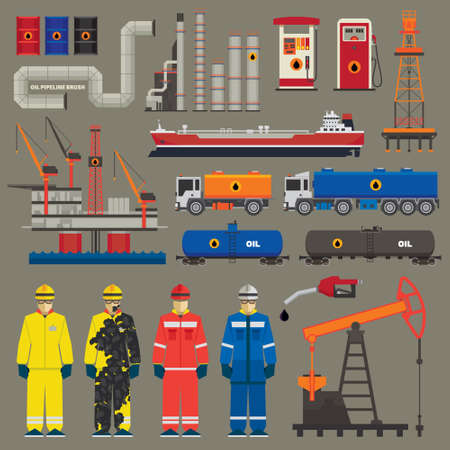 Oil industry set with pipeline brushのイラスト素材