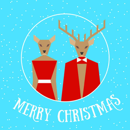 Merry christmas reindeer couple card in red fineryのイラスト素材