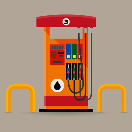 Flat modern gas pumps station with a safety barのイラスト素材