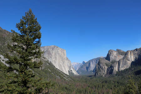 Yosemite National Park in cloudless blue skyの写真素材