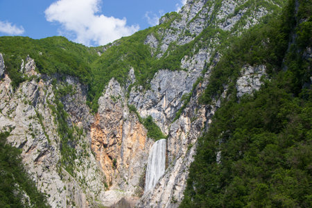 Beautiful Boka Waterfall in Sloveniaの写真素材