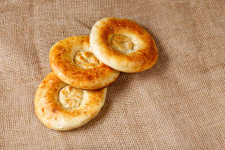 tasty tandoor baked bread on canvas. national asian meal.の写真素材