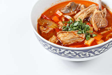 Shorba soup national asian food in traditional bowl. uzbek georgian culture.の写真素材