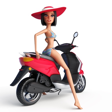 Girl in bikini with scooterの写真素材