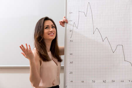 Business coach teaches a lesson in college.の写真素材