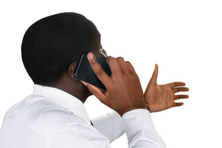 Darkskinned man on the phone. Nervous phone negotiations. Giving instructions to employees. Chief...