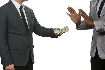 Black man refuses money. Accept no evil. Law-abiding citizen. Honesty and courage.の写真素材