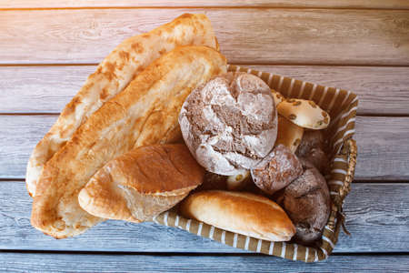 Basket with bread and buns.の写真素材