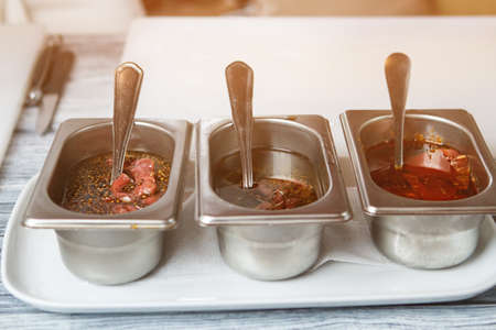 Containers with different liquid.の写真素材