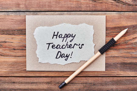 Graphite pencil and greeting card. From students to dear teacher.の写真素材