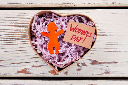 Card, box and stickman. Sincere congratulation for woman.の写真素材