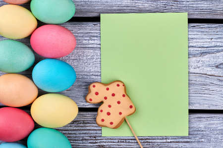 Easter egg rows, blank card. Rabbit shaped cookie on stick. Write a kind letter.
