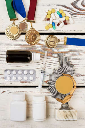 Awards and drugs. Modern sport: victory with doping.の写真素材
