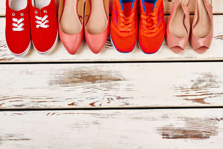 Collection of womens footwear. Outdoor recreation and health.