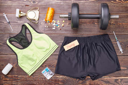 Sport achievements without narcotic pills. Be successful winner with your own energy and power. Healthy lifestyle without doping.の写真素材