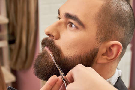 Scissors trimming beard