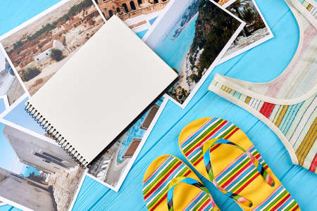 Summertime accessories, photos of resorts. Time to note place for summer visit.の写真素材