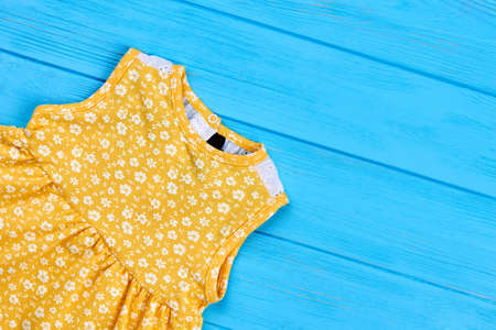Small flower print baby dress. Retro little girl summer clothing and copy space. Organic casual baby...